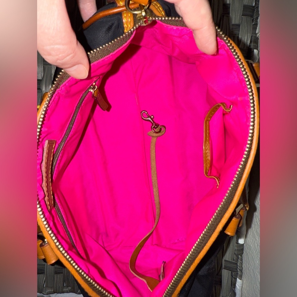 Dooney & Bourke Black Satchel with Tan Trim and Bright Pink Interior - Picture 4 of 14